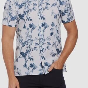 Perry Ellis Floral Button Up Short Sleeve Slim Fit Shirt Size: S